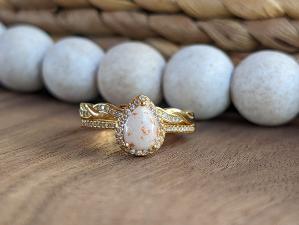Plated Rose Gold Bridal Teardrop Ring with Twisted Stacker