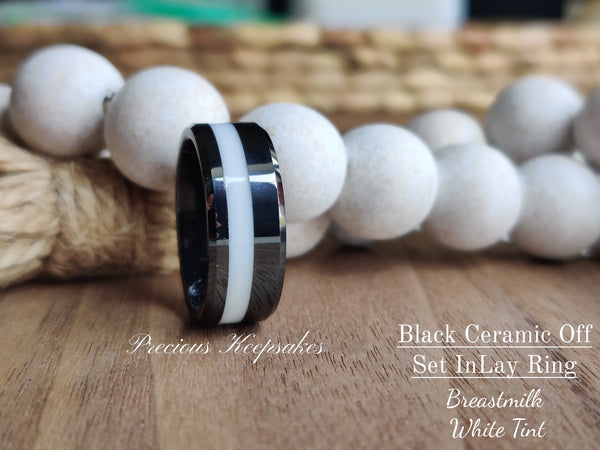 Black Ceramic Ring with Off-Set Inlay