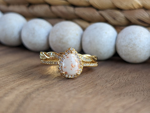 Bridal Teardrop Ring with Plated Gold Twisted Stacker
