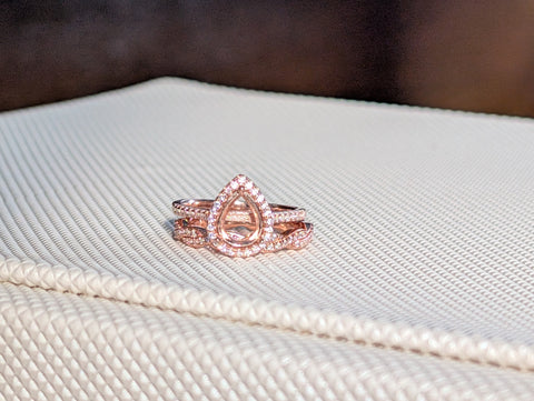 Plated Rose Gold Bridal Teardrop Ring with Twisted Stacker