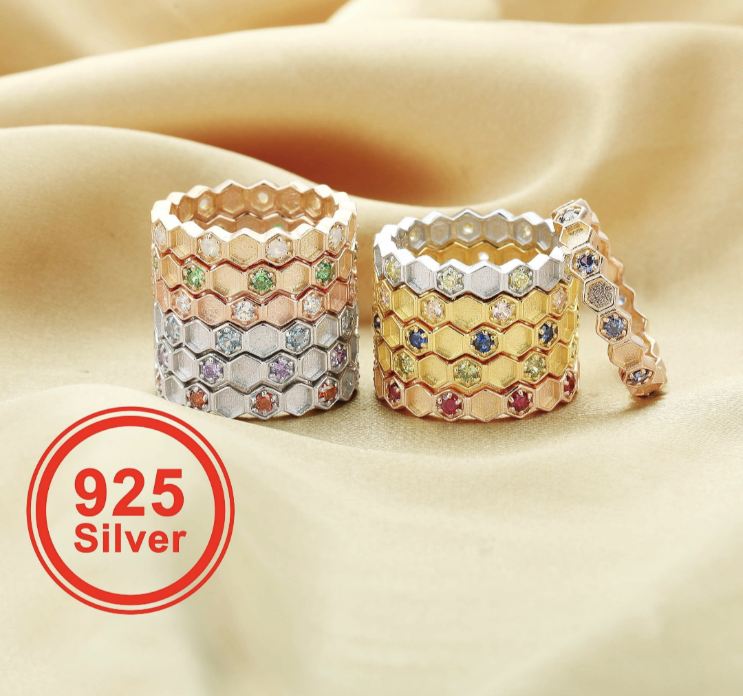 Hexagon Full Eternity Birthstone Bands