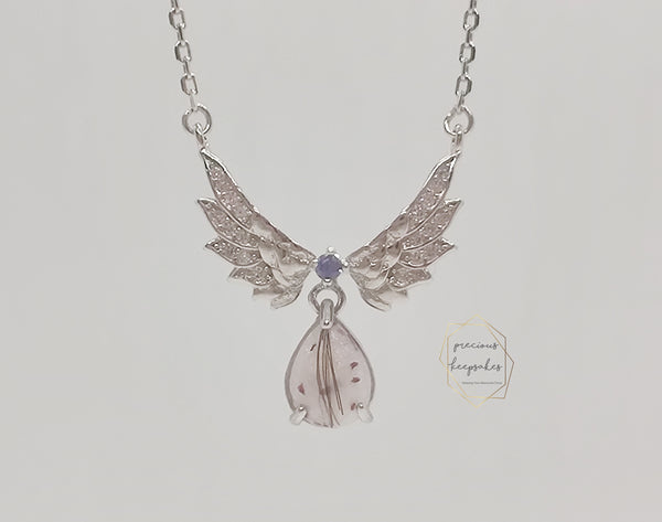 Angel wings necklace with customizable birthstone
