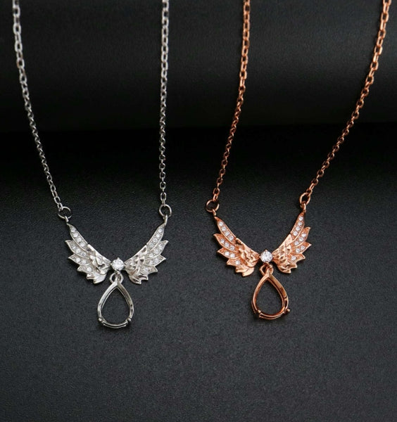 Angel wings necklace with customizable birthstone