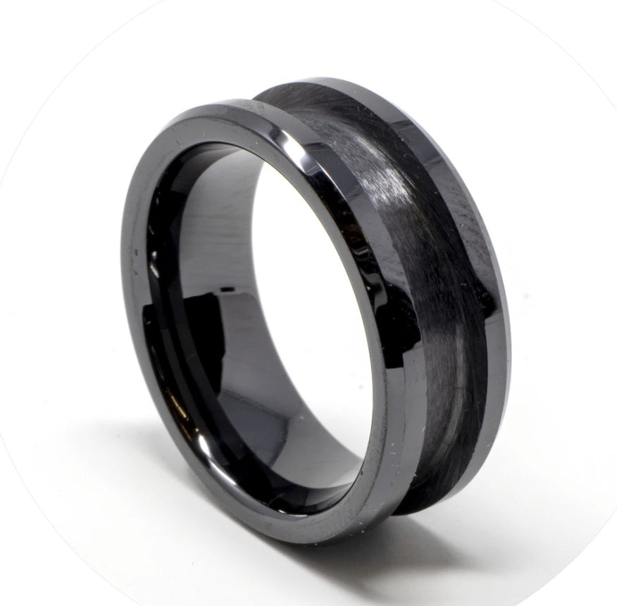 Black Ceramic Ring 8mm Wide, 4mm Channel